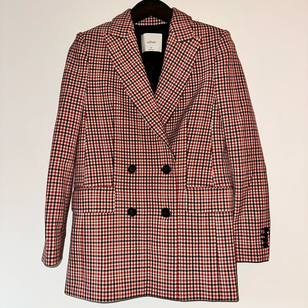 NWOT Wilfred (Aritzia) Red and Black Plaid Check Blazer - Size 00